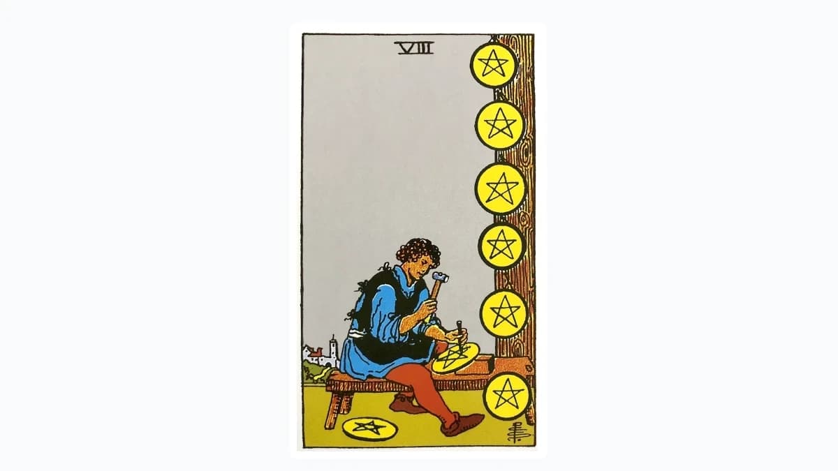 【タロット解説】「ペンタクルスの8(Eight of Pentacles)」のカードの意味とは?恋愛・仕事・金運・健康を正位置・逆位置で徹底解説! - content 1